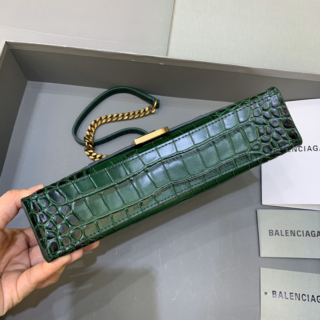 Balenciaga Big Hourglass Wallet With Chain Crocodile Embossed Shoulder Bag Dark Green